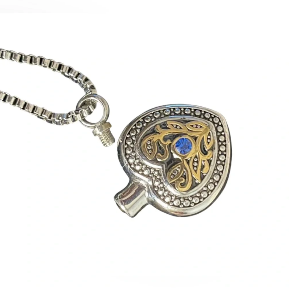 FASHION JEWELRY STAINLESS STEEL NECKLACE WOMENS HEART CREMATION PENDANT SILVER